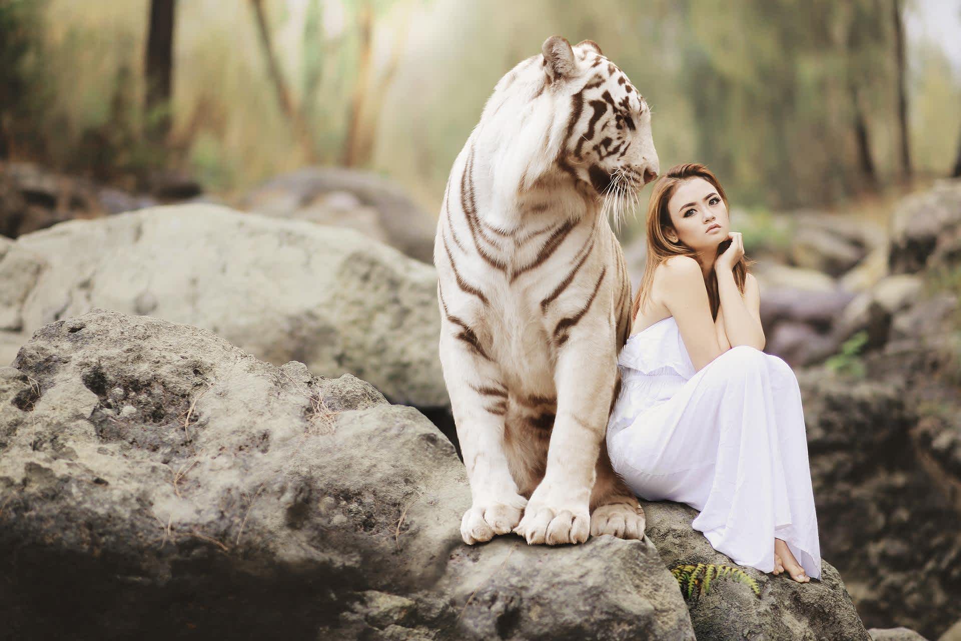 A woman sitting with her spirit animal.
