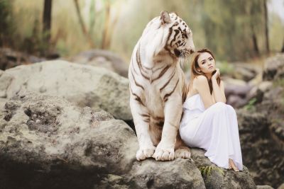 A woman sitting with her spirit animal. A woman sitting with her spirit animal.