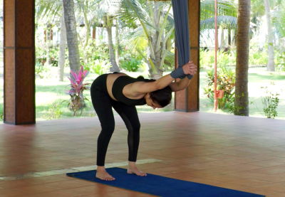 Yoga practised with an aerial hammock. Yoga practised with an aerial hammock.