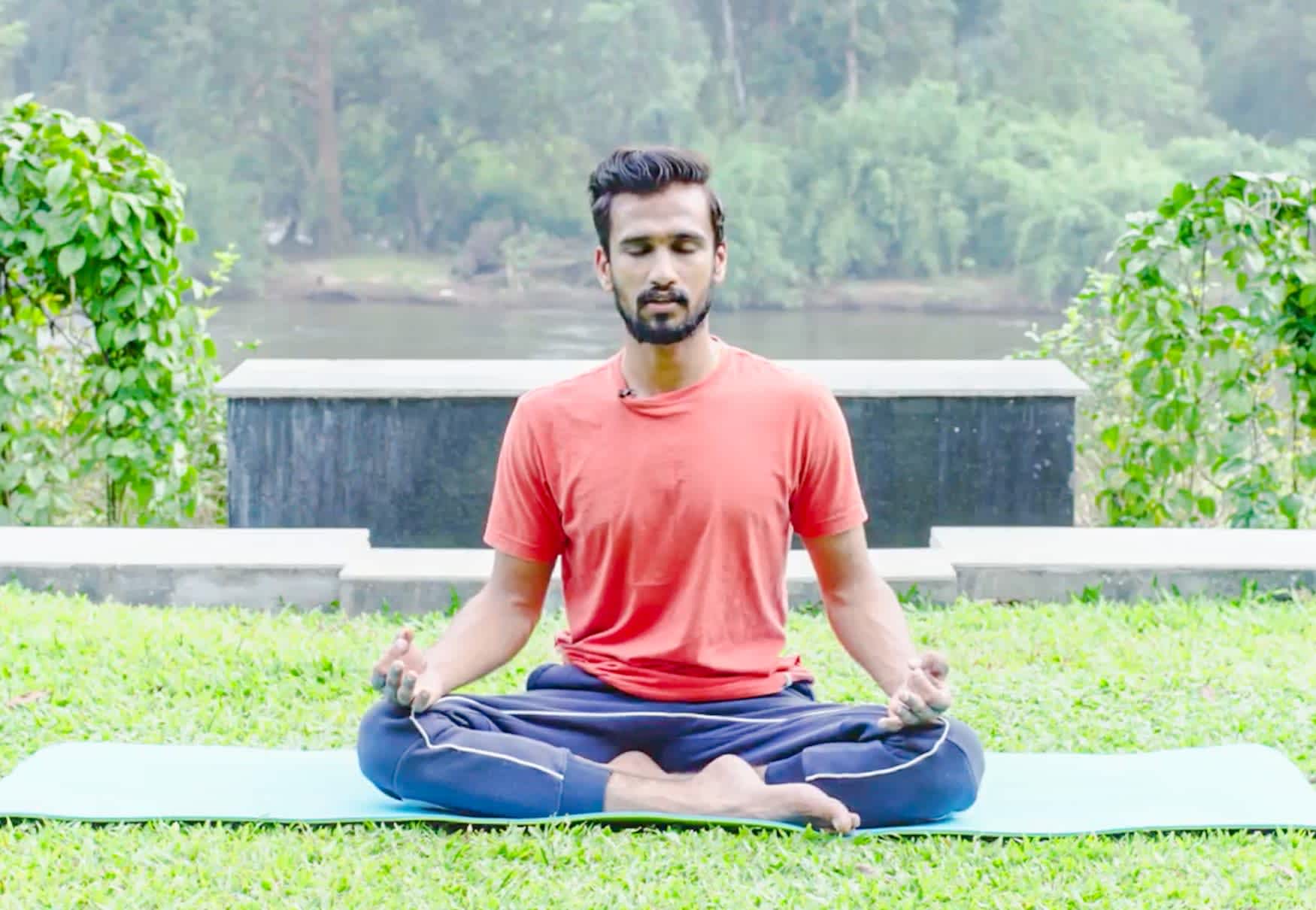 Trainer Nagendra Singh Thakur practising yogic breathing.