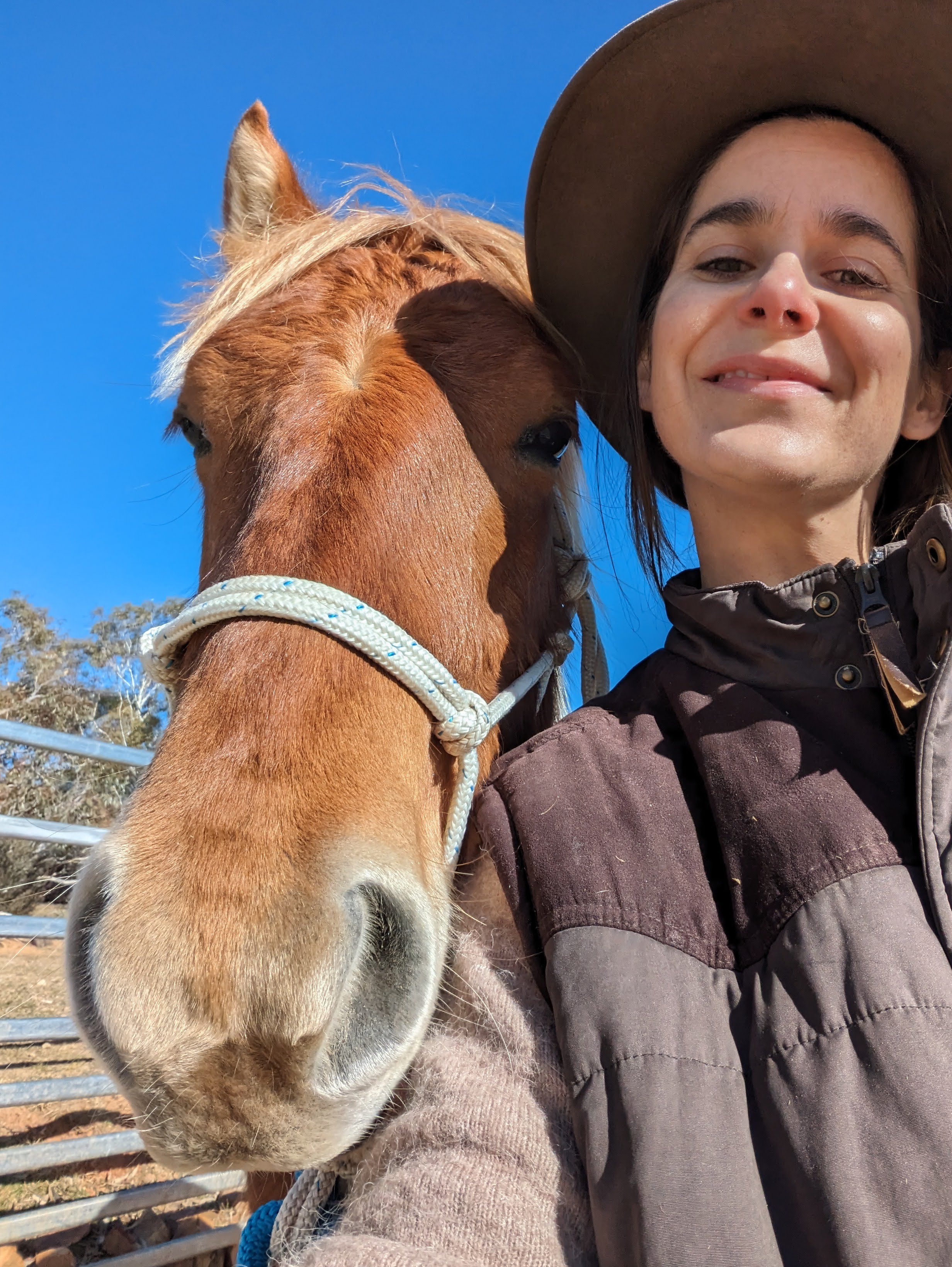 Laure is pictured standing side by side with a Brumby pony