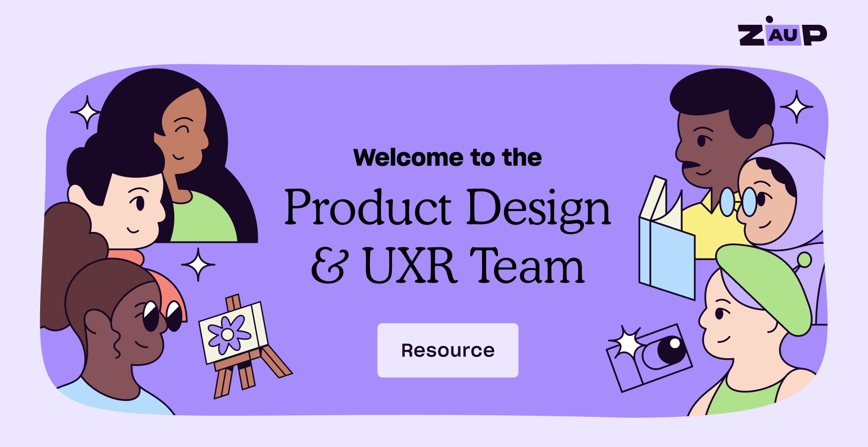 Cover page illustration for our Product Design and UXR team, 'Welcome to the team'.