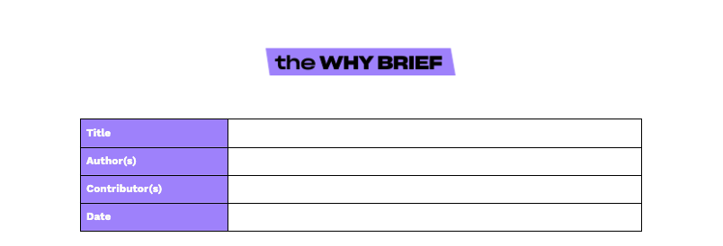 Our 'Why brief' doc template, so people can duplicate and populate fields.