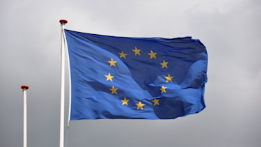 eurozone flag grey clouds
