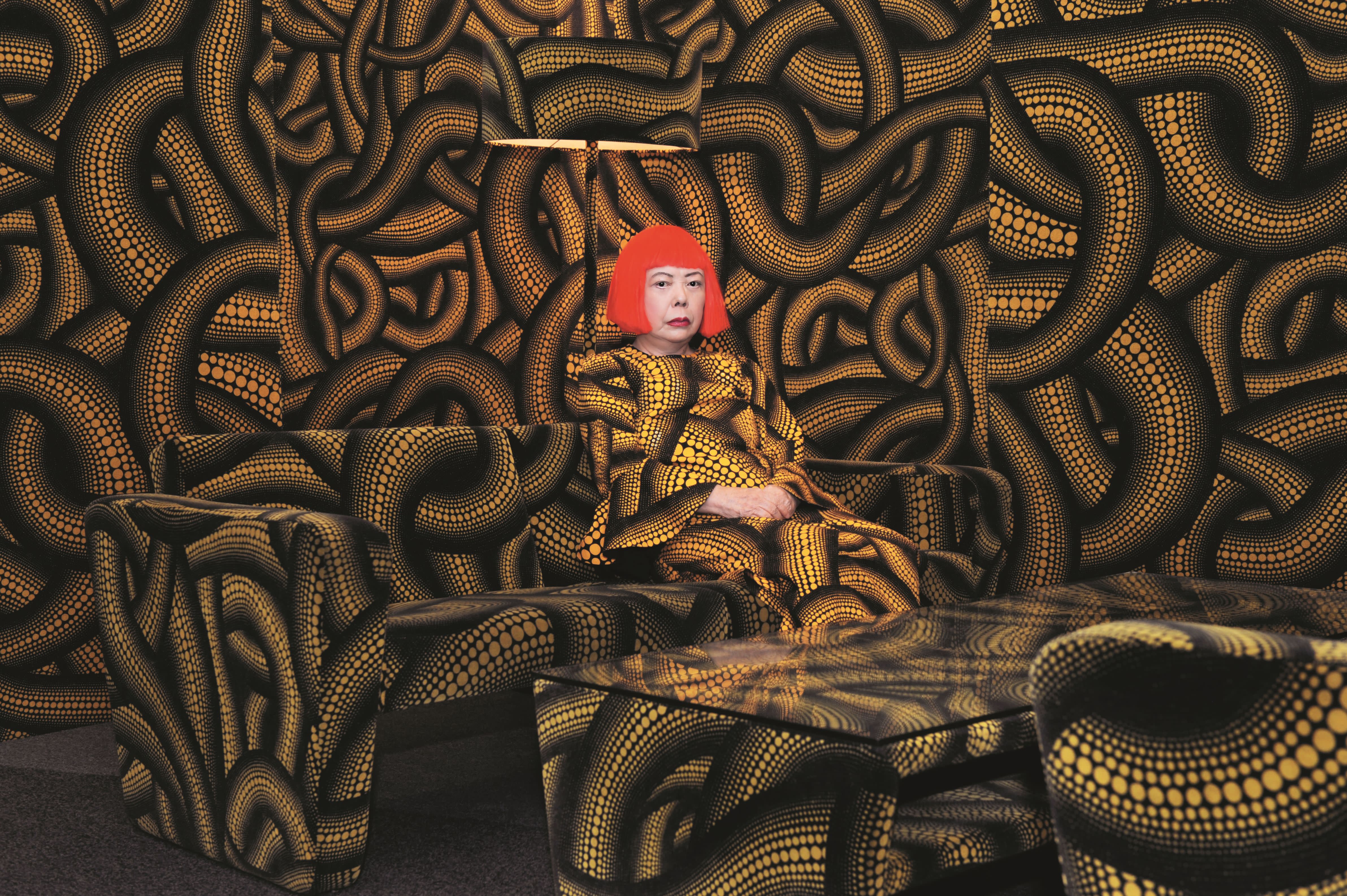 Yayoi Kusama in 'Yellow Tree / Living Room' Aichi Triennale in 2010 © YAYOI KUSAMA