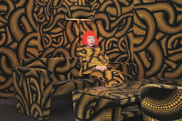 Yayoi Kusama with Yellow Tree Living Room at the Aichi Triennale, 2010