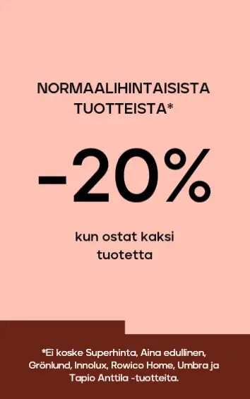 Normaalihintaiset tuotteet -20% kun ostat vähintään 2 tuotetta, -25 % kun ostat 3 tuotetta
