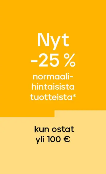 Normaalihintaiset tuotteet -25% kun ostat yli 100 €