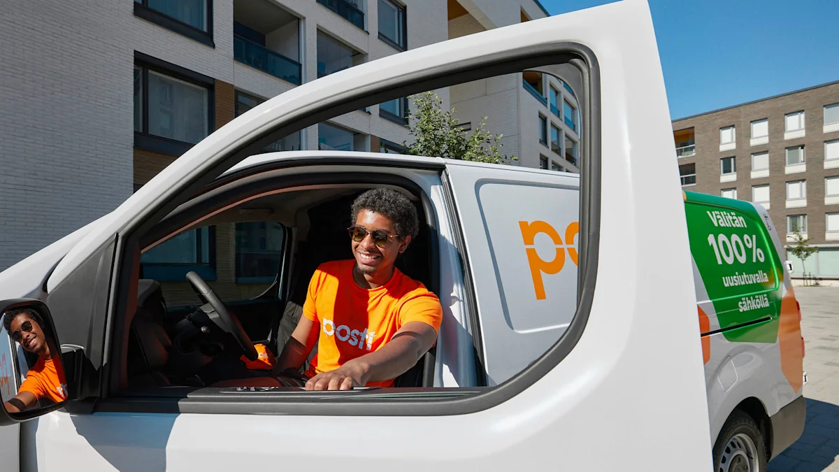 A Posti driver opens the car door.