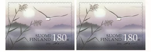 long bird wings over a misty water scene.
