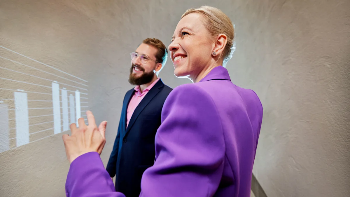 Two people smiling.