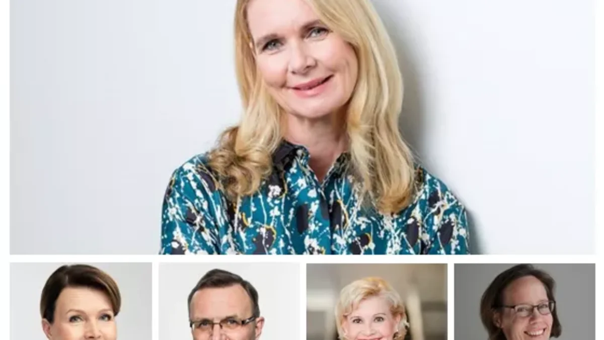 Kuvassa Sanna Suvanto-Harsaae (ylin), Raija-Leena Hankonen (alarivi vas), Harri Hietala, Sirpa Huuskonen ja Hanna Vuorela.