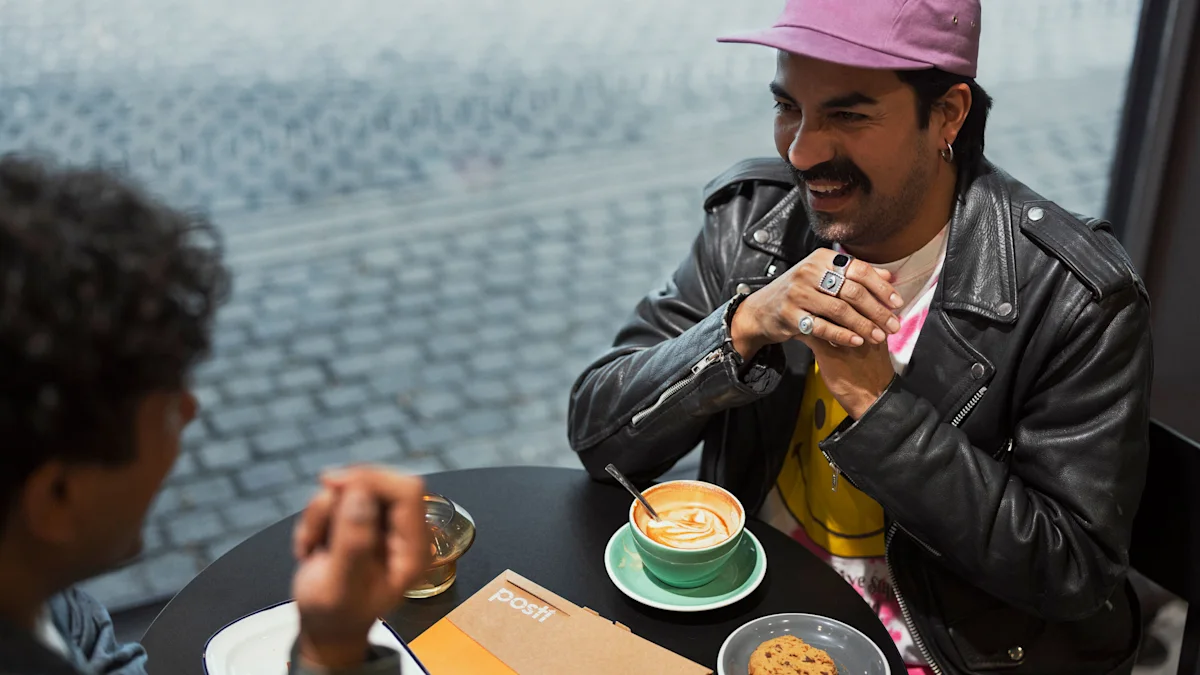 Two people having coffee together.