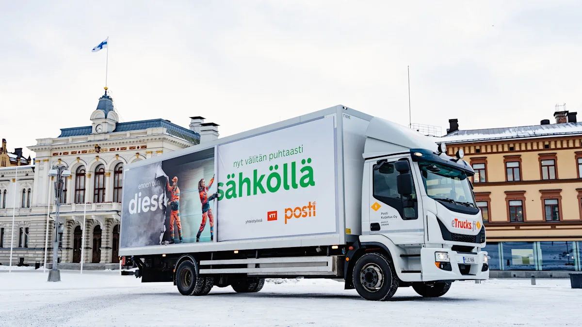 Posti's conversion electric truck at Kauppatori, Helsinki