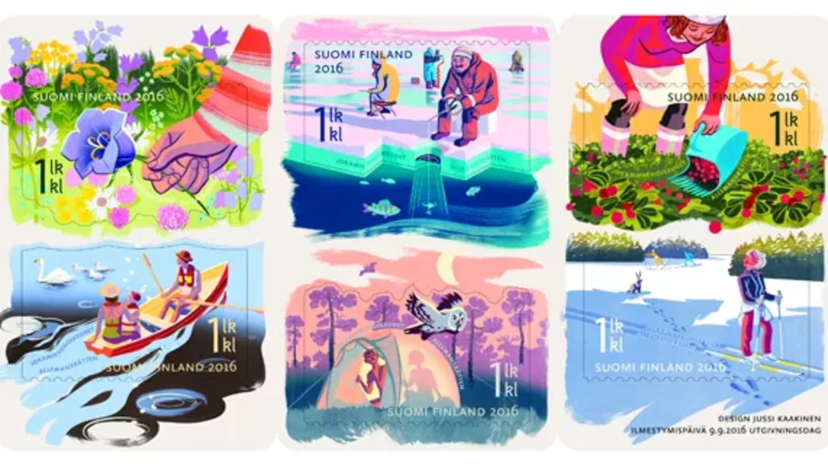 jokamiehenoikeudet kuvattuna postimerkeissä