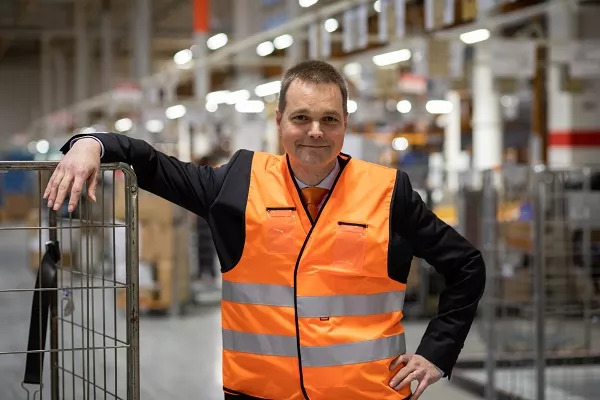 Sami Finne in the Logistic Center in Vantaa
