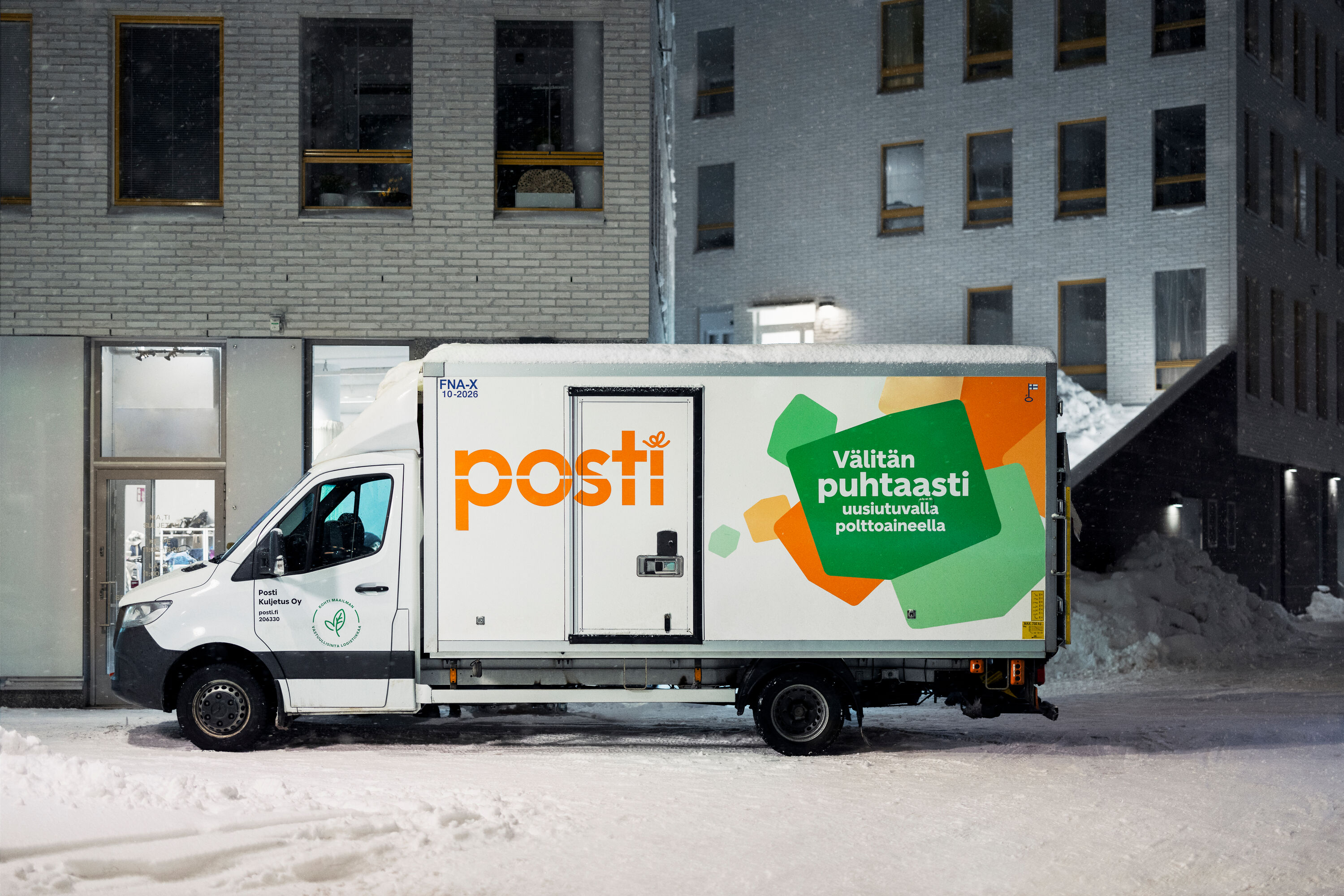 Posti's truck in a winter landscape.