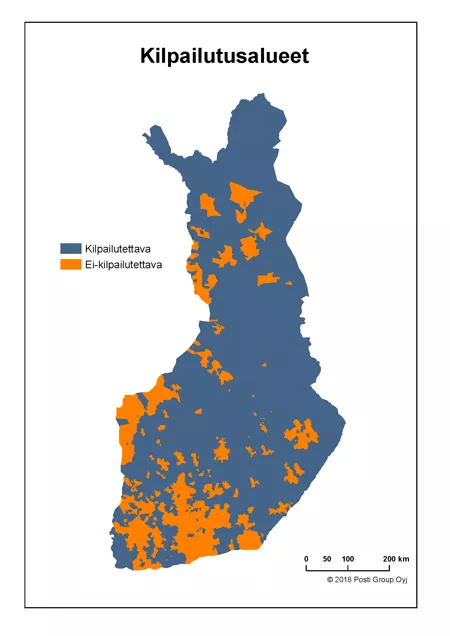 kilpailutettavat alueet posti