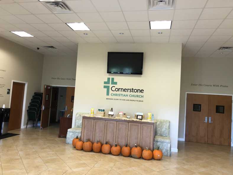 picture of the inside lobby of Cornerstone Christian Church