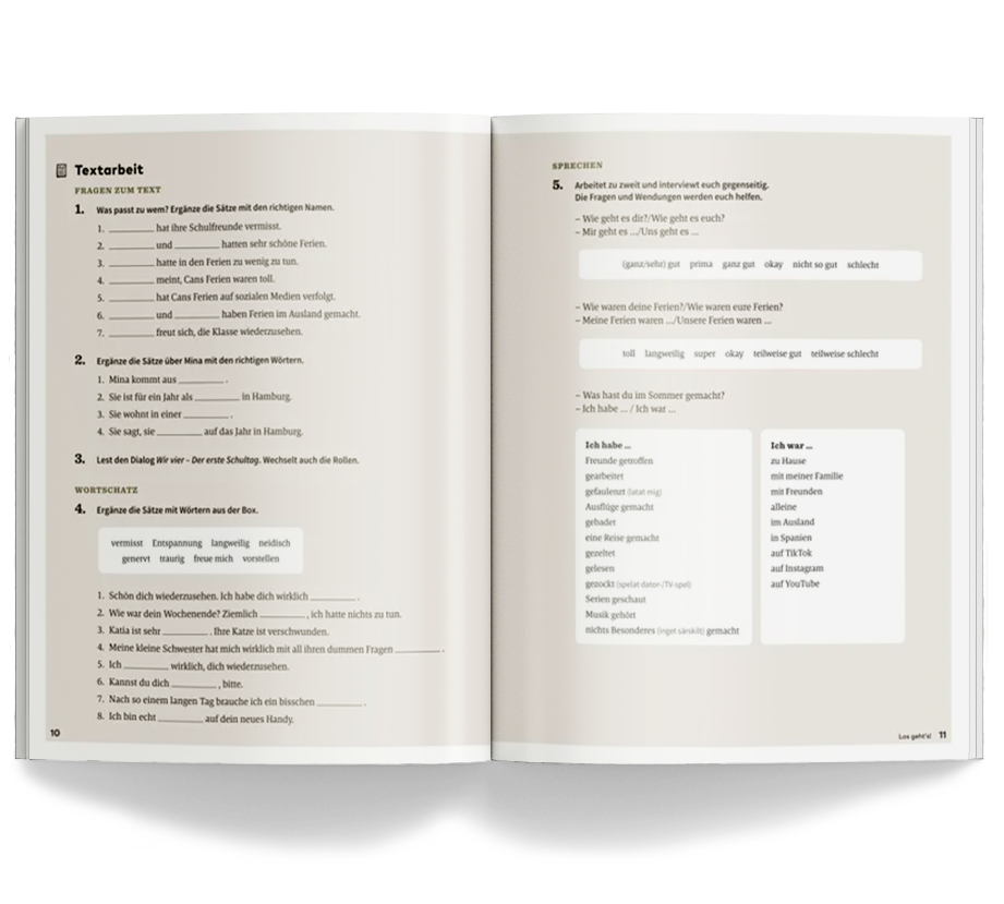 Lieber deutsch F1 open book sid 10-11