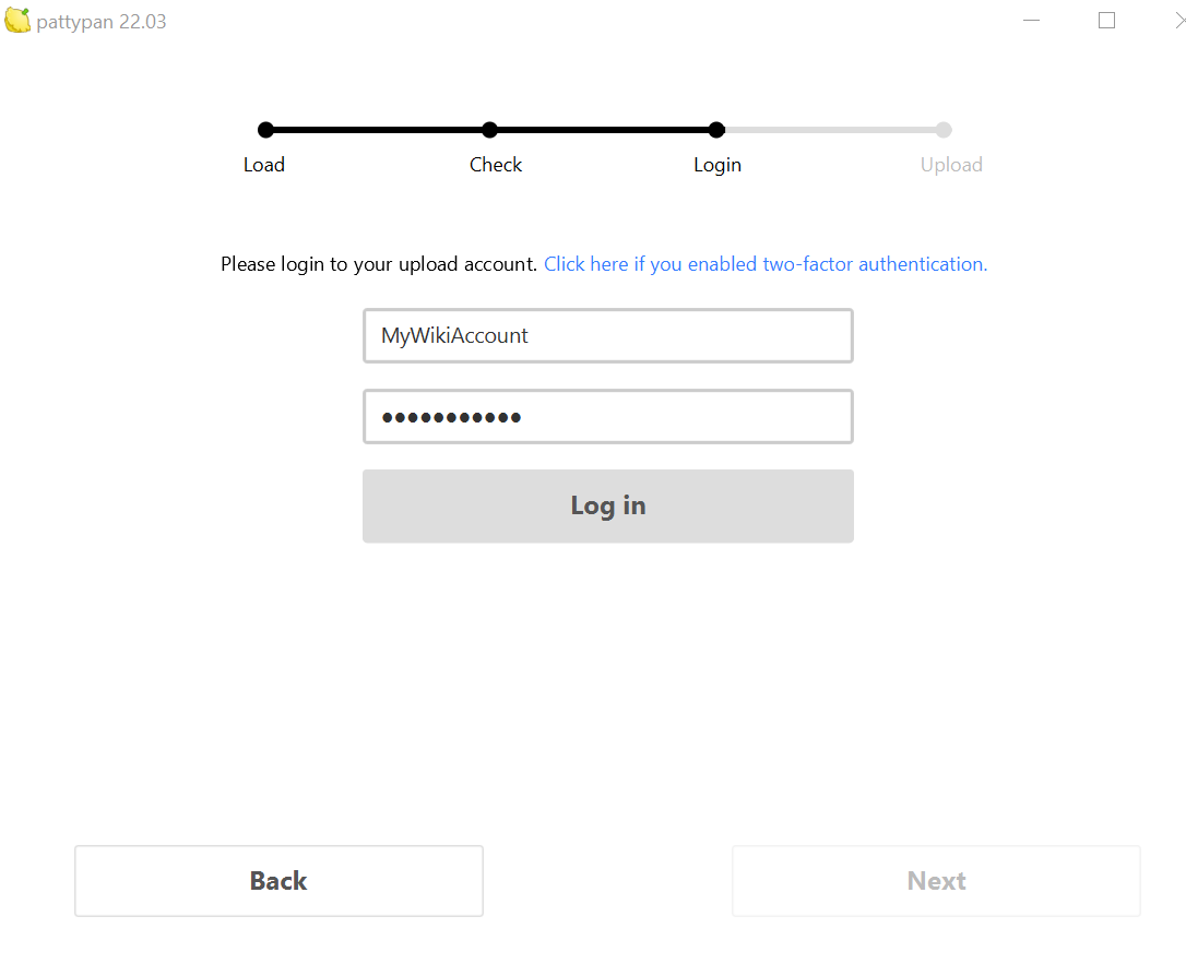 screenshot of login page