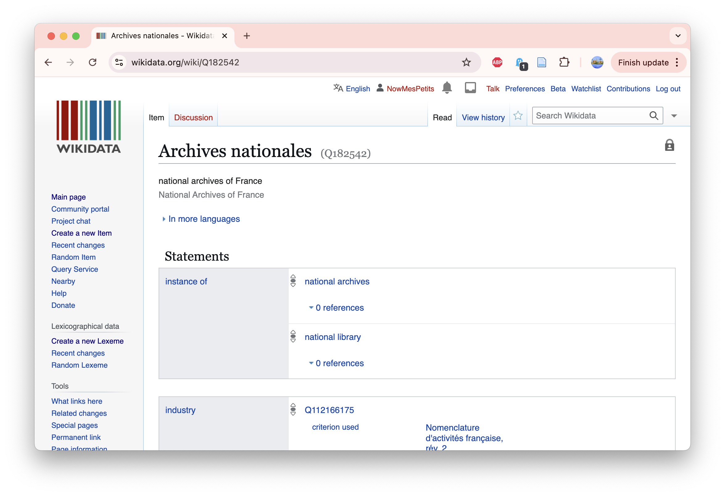 screenshot of example organization wikidata page