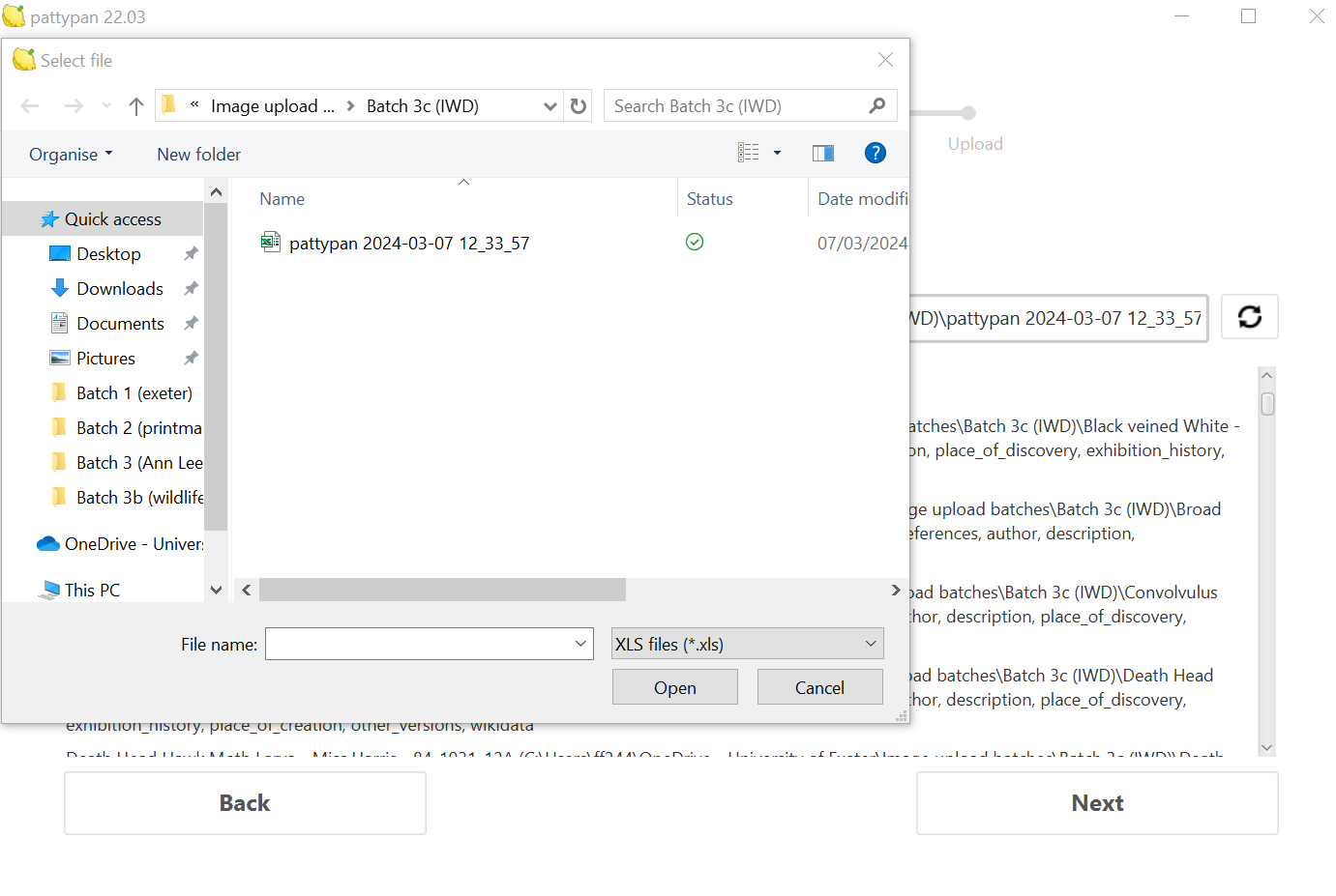 screenshot of file browser browser with template spreadsheet