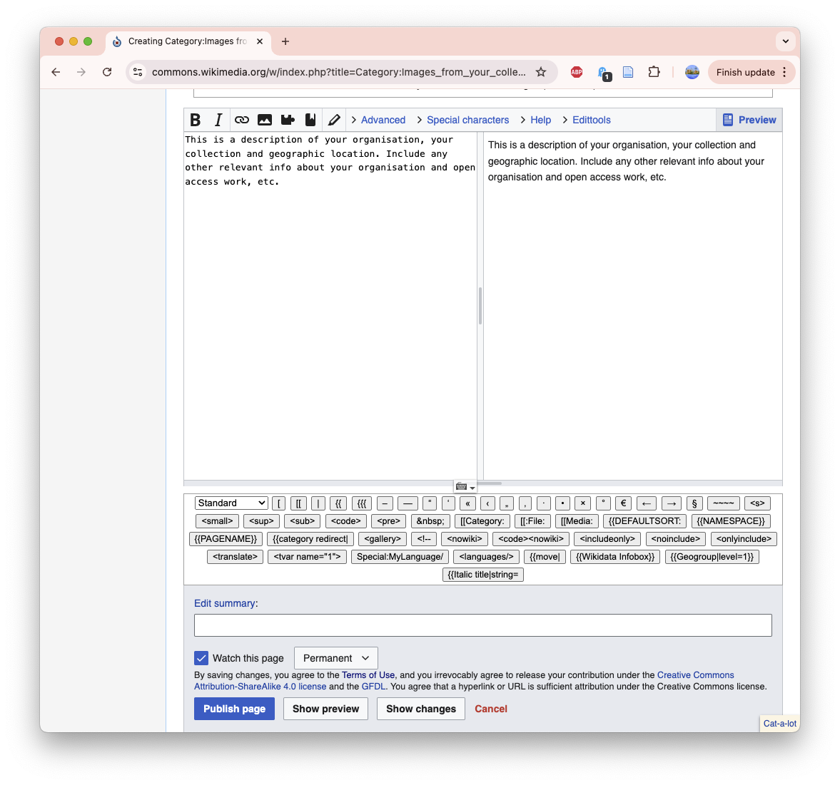 screenshot of wikidata editing page