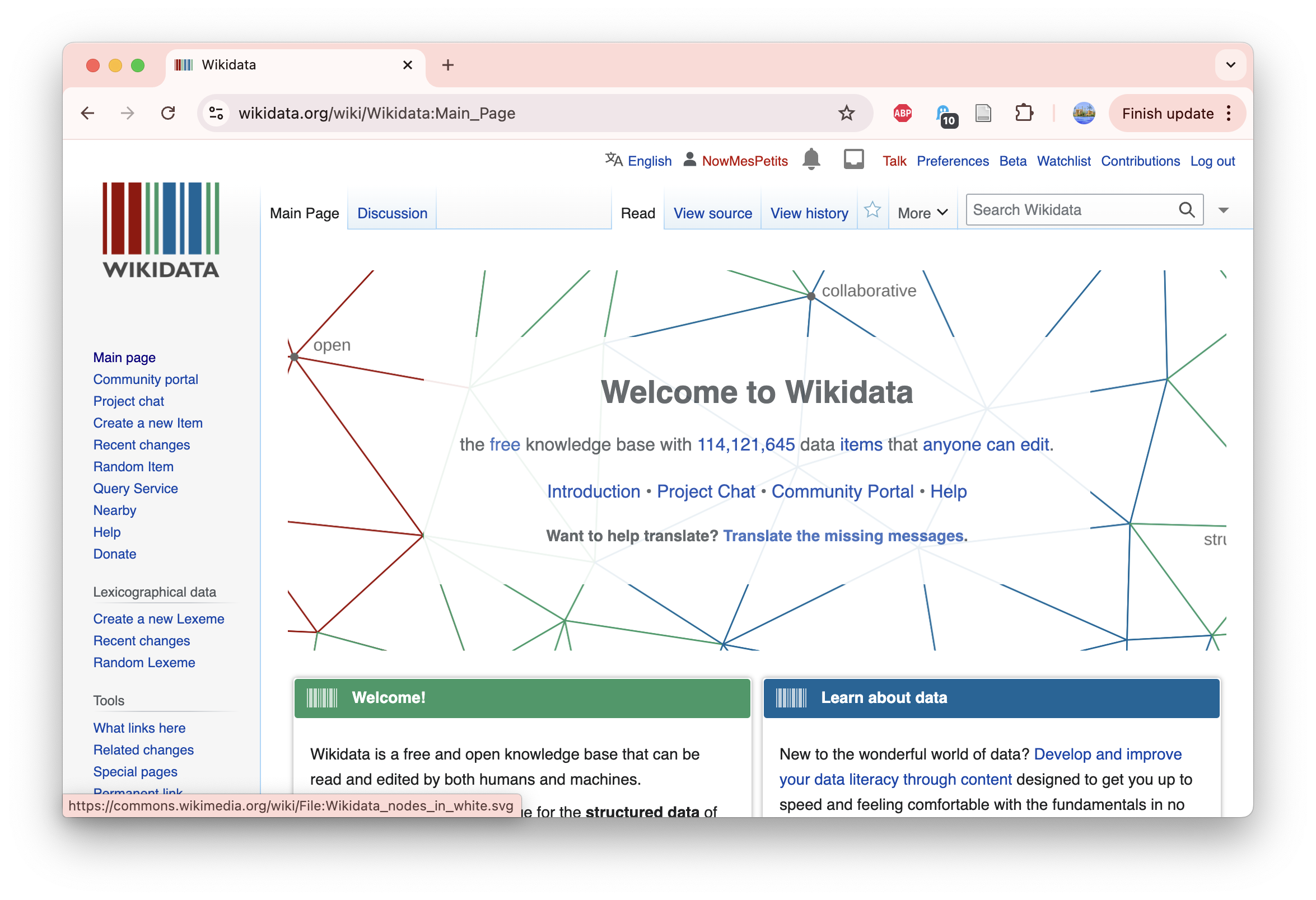 screenshot of wikidata home page