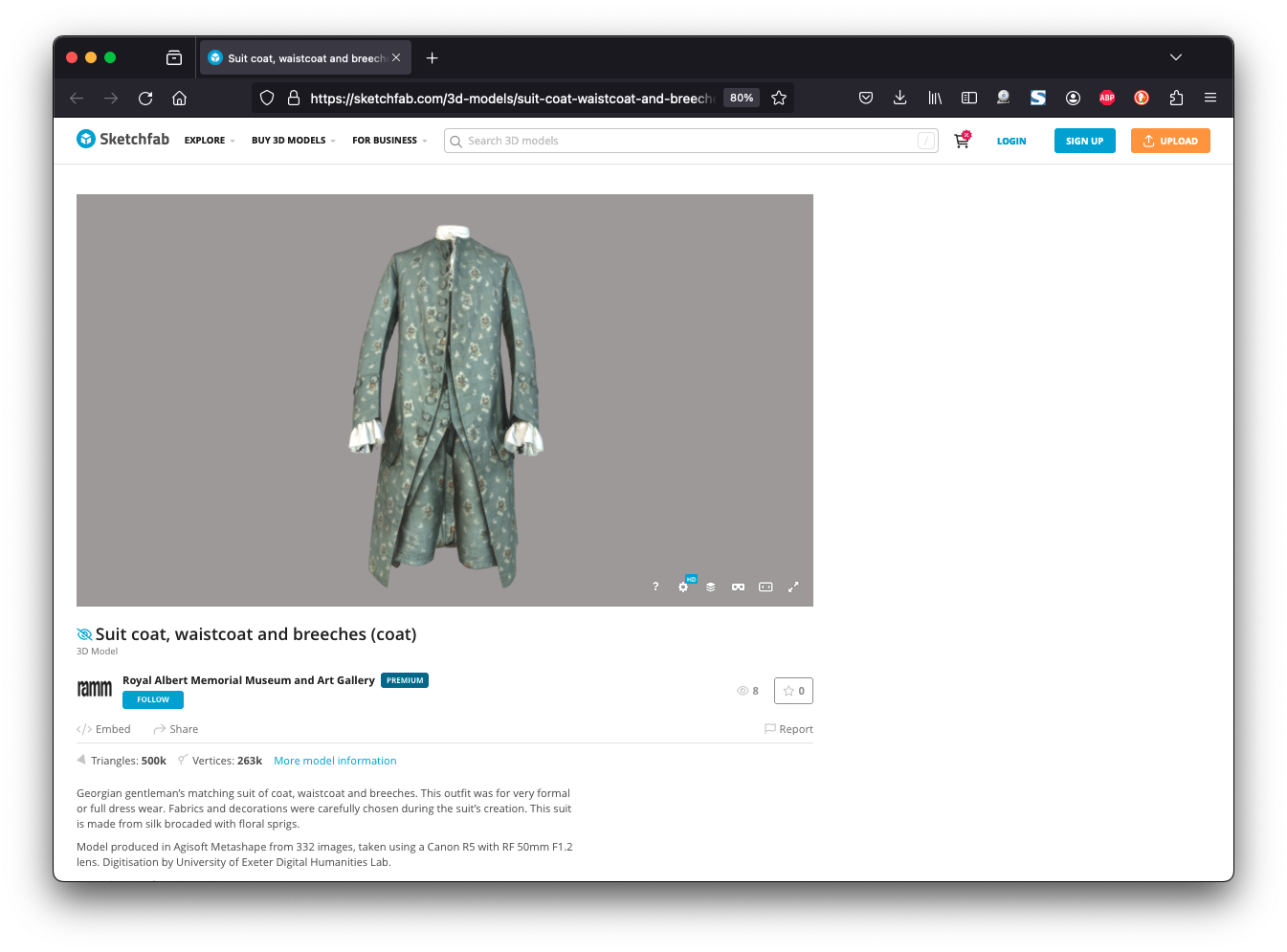 Suit, waistcoat and breeches, CC0 on Sketchfab