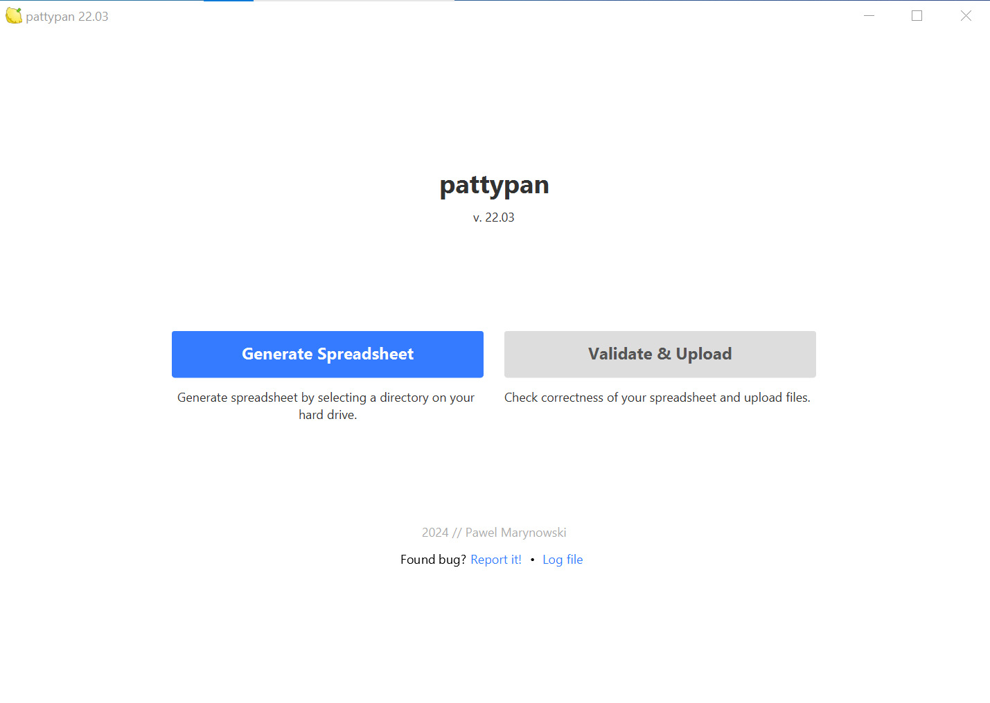 screenshot of pattypan start page