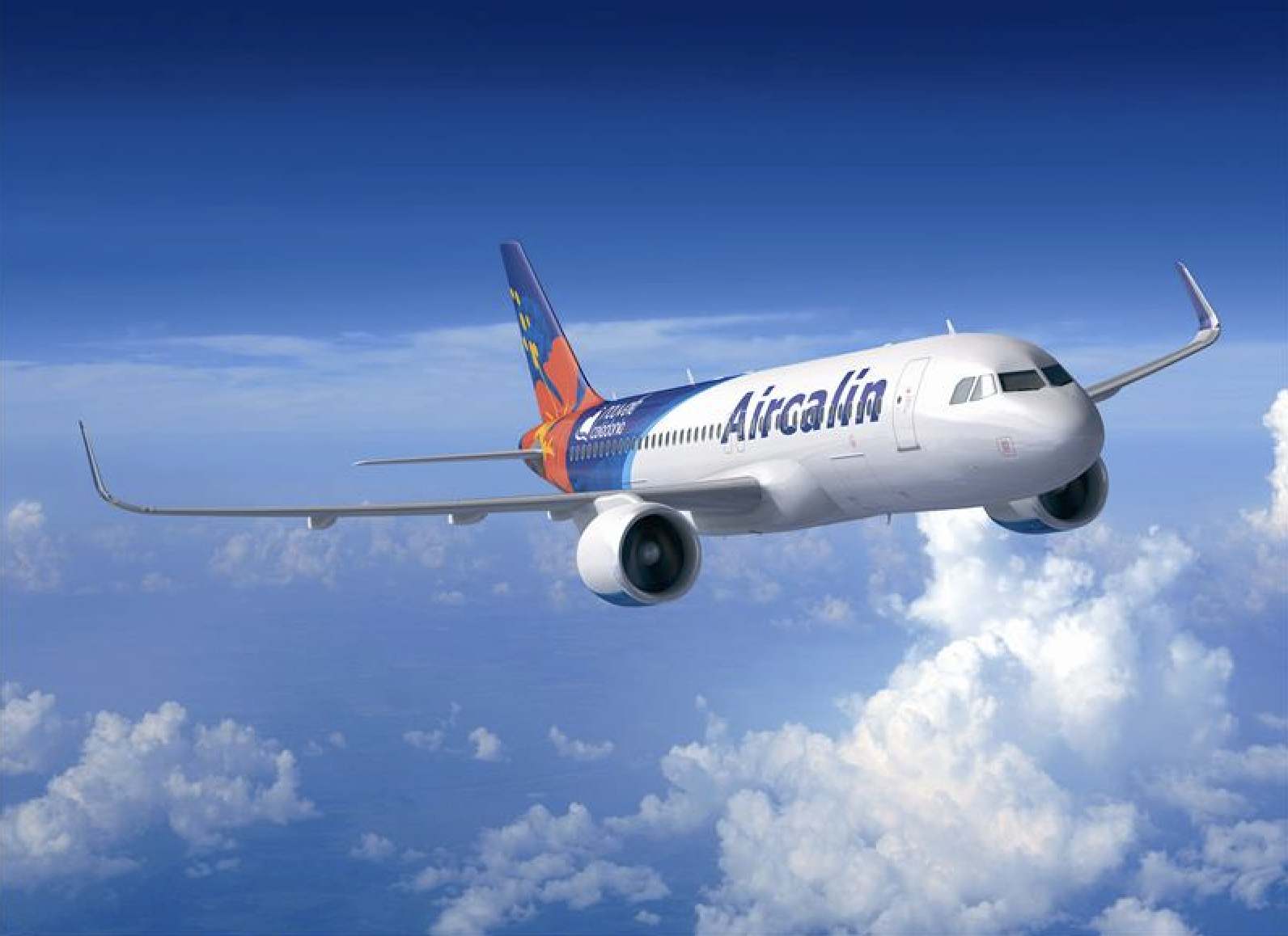 Aircalin passenger airplane flying