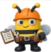 WorkerBee, a bee in an orange hard hat holding a clipboard