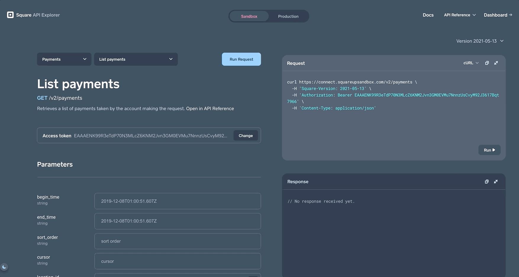 API Explorer Payments