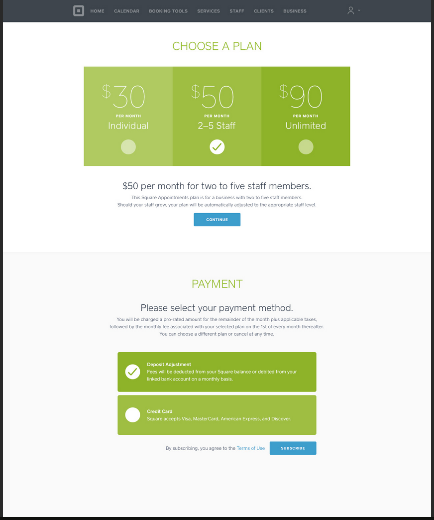 Figure 3: A new and improved Square Appointments sign-up page