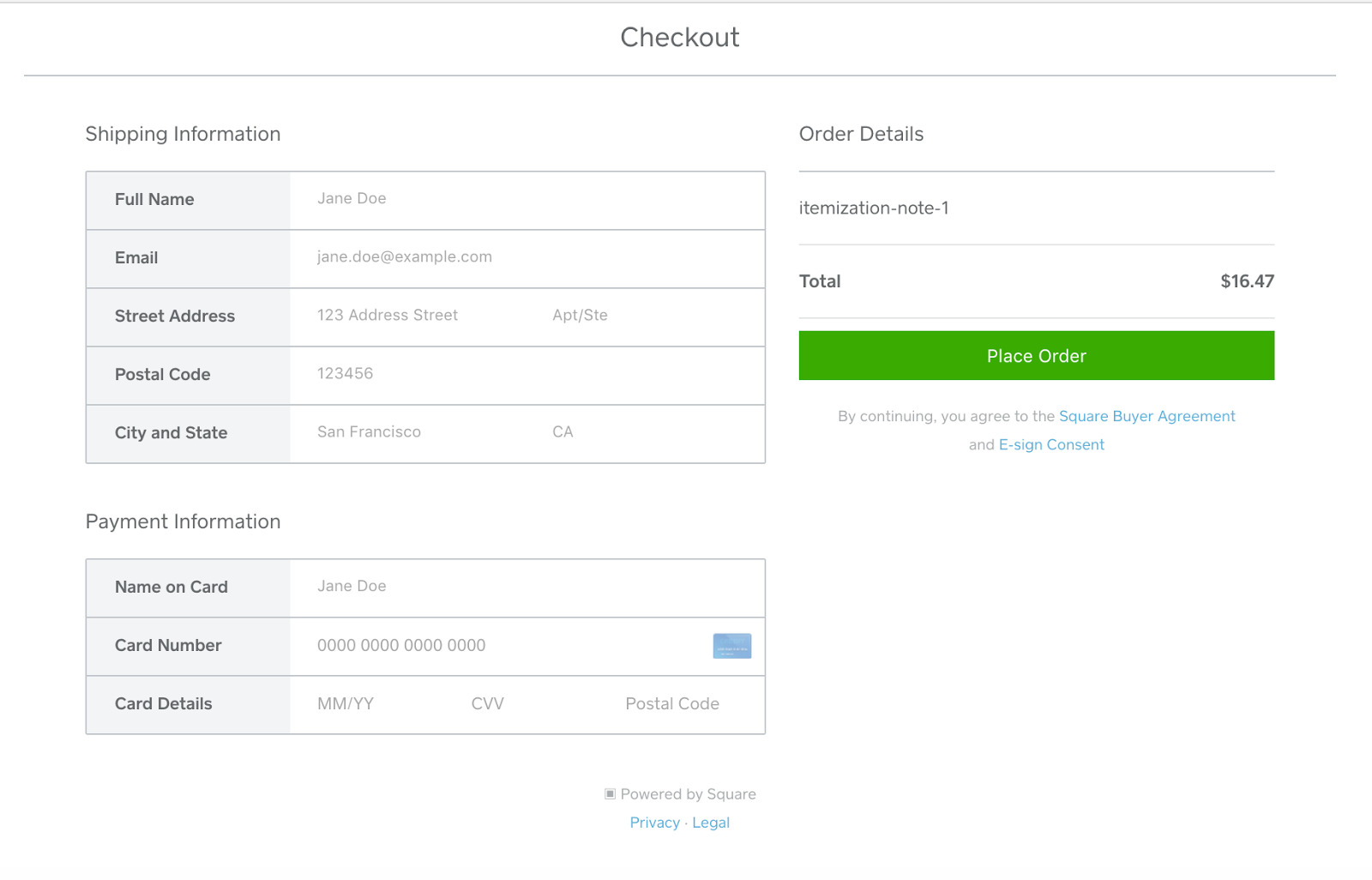 An example of the hosted checkout screen mockup