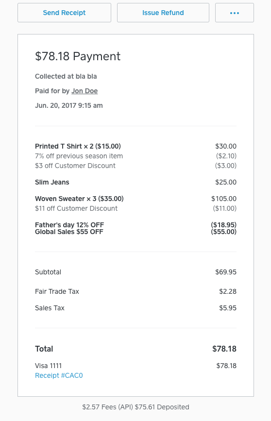 Itemized transaction data on Square Dashboard