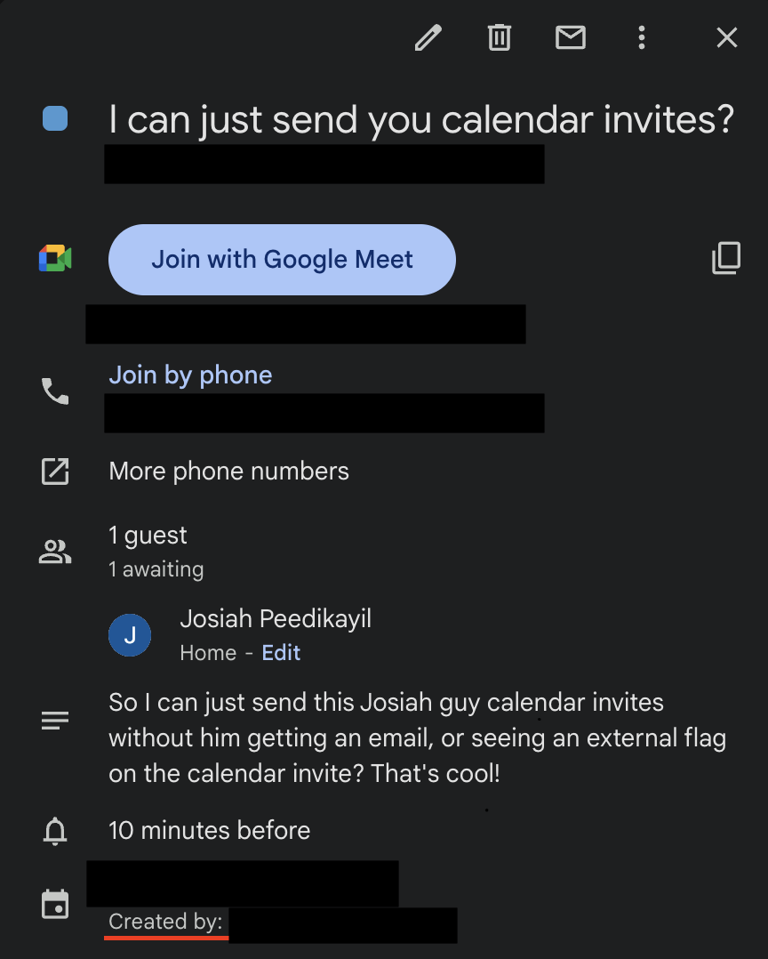Example Calendar Invite