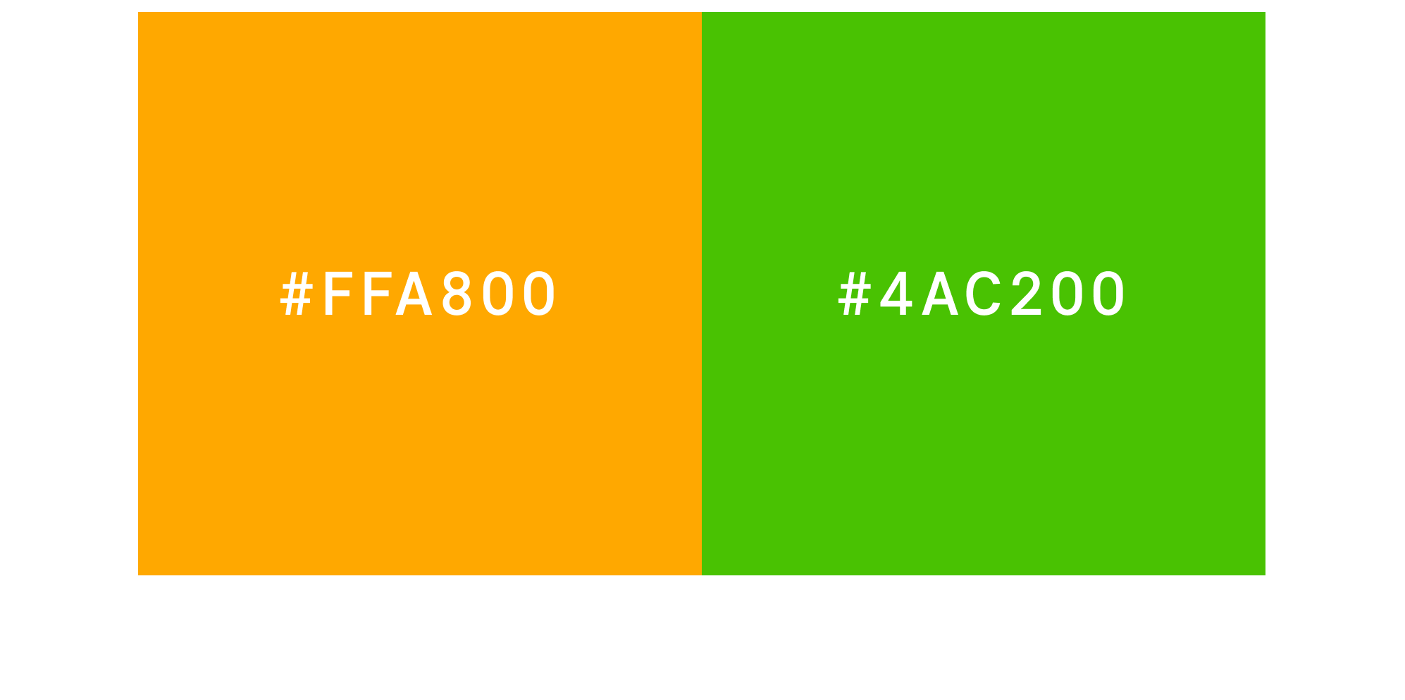 A GIF showing that an individual with protanopia vision may not see differentiation between an orange color (#FFA800) and a green color (#4AC200).