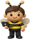 A human honorary bee, holding a tablet and wearing bee antennae