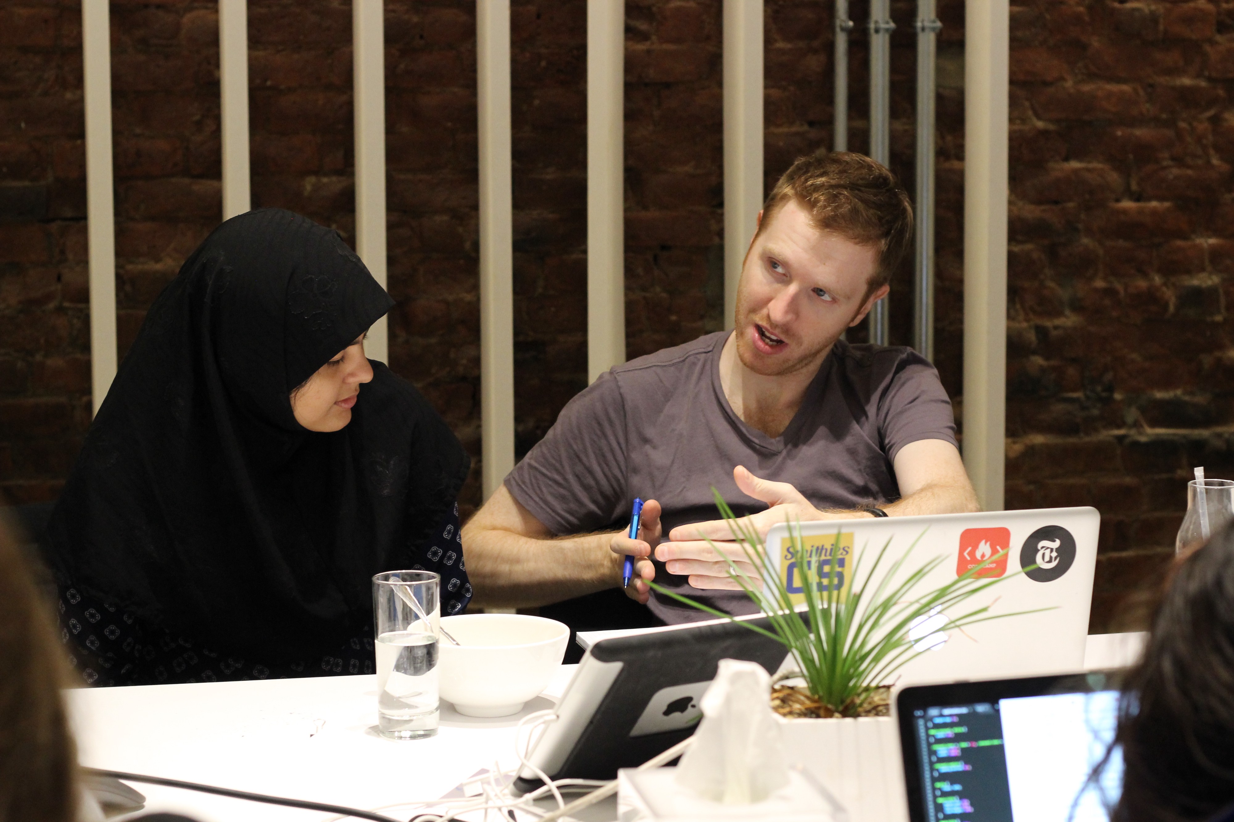 Zainab (left) and Nick (right) talking serious business.