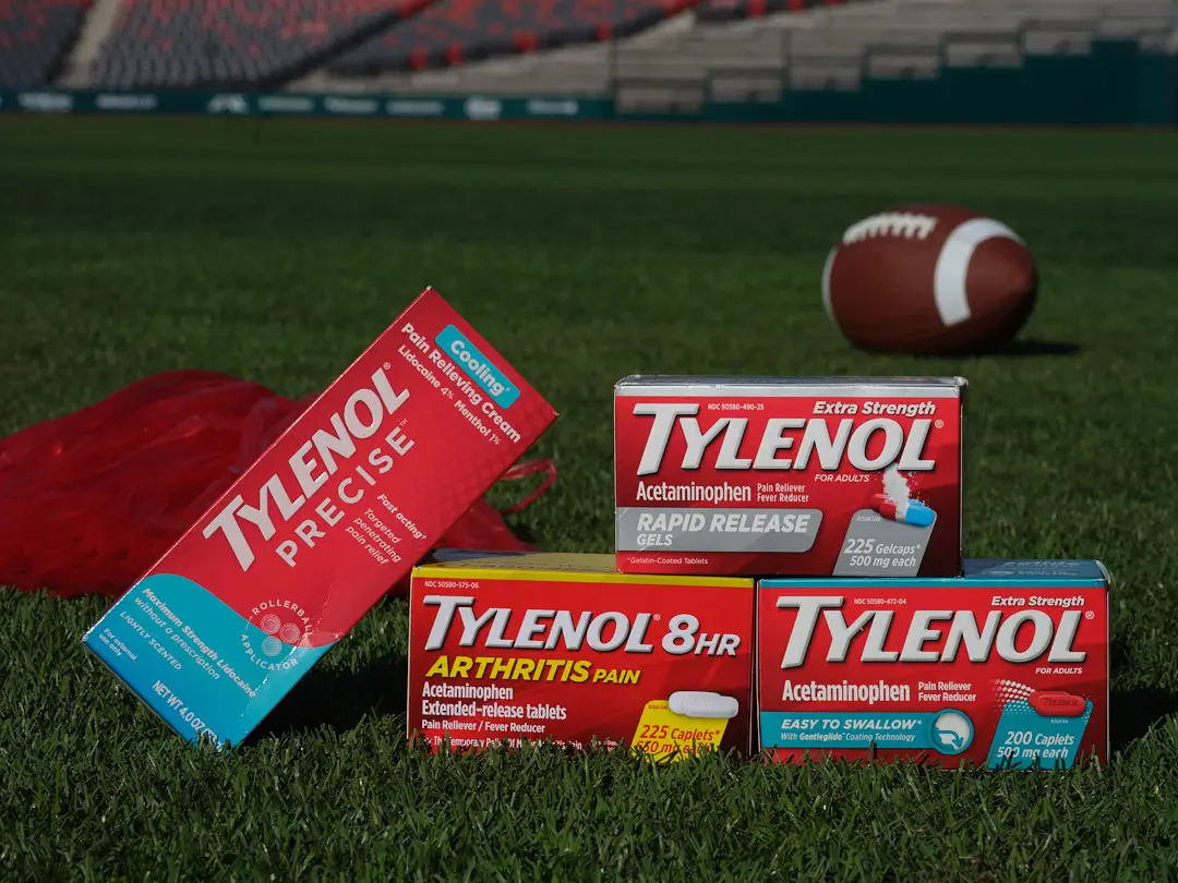 Group of products on football field