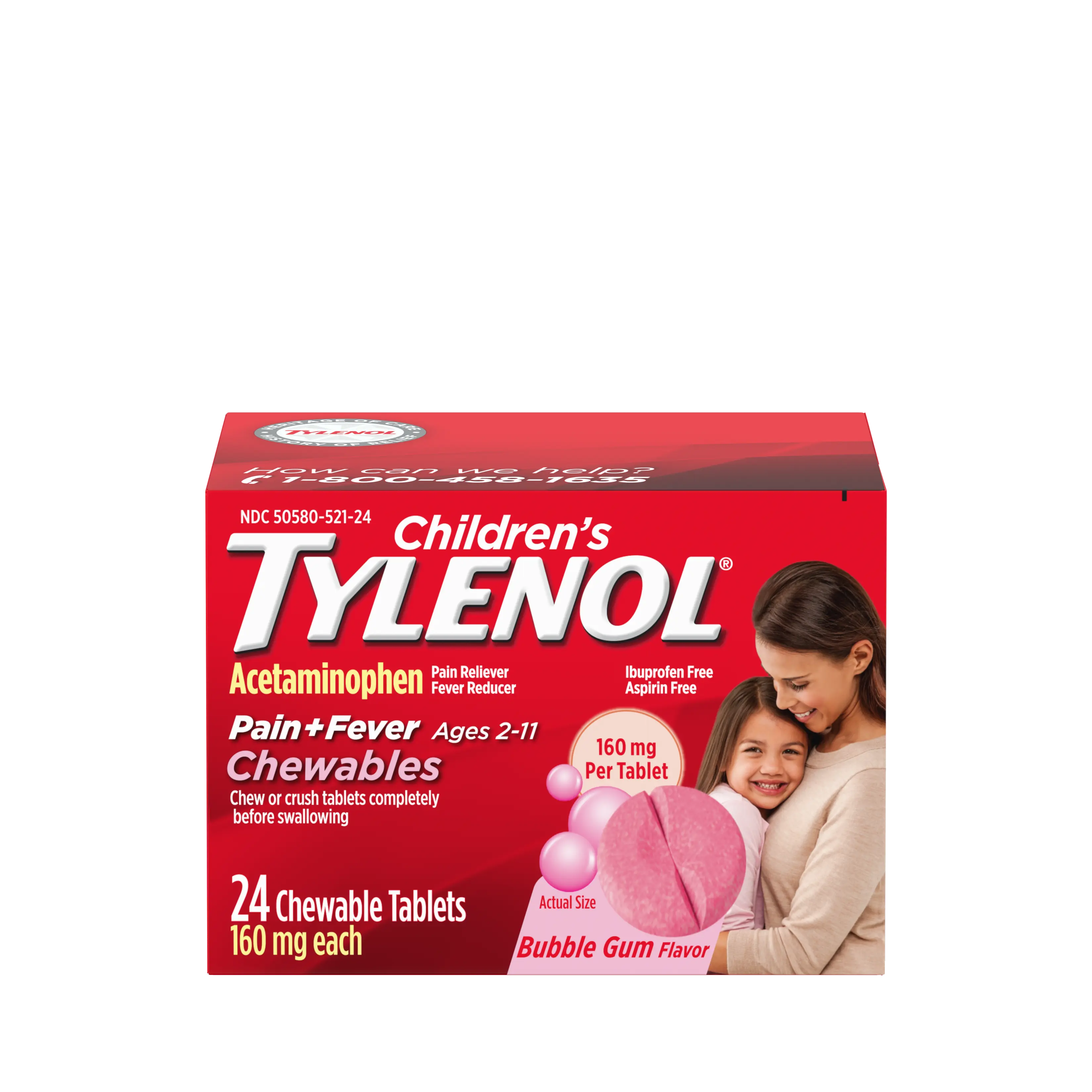 Children's Tylenol® chewable in bubble gum flavor