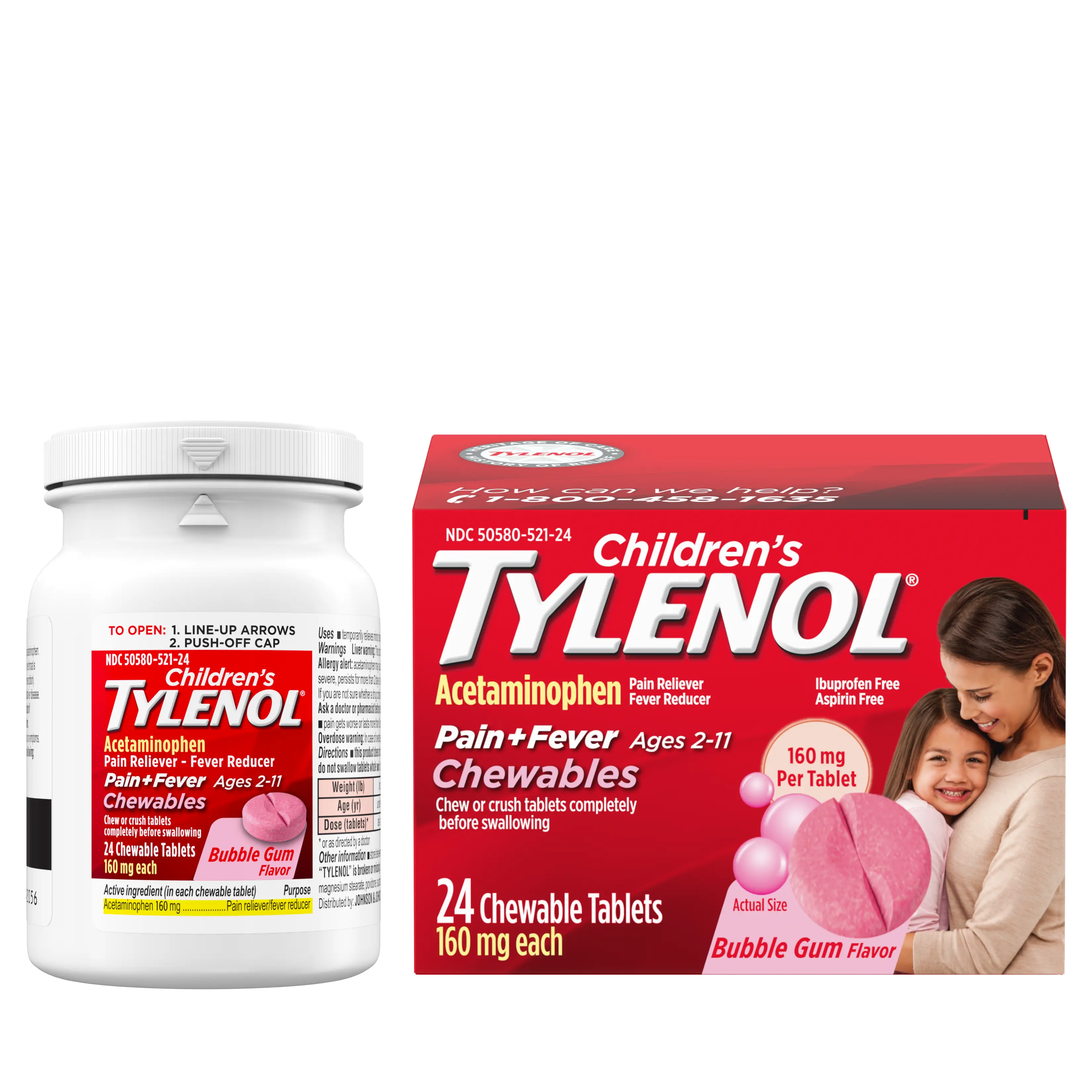 Children's Tylenol® chewable in bubble gum flavor