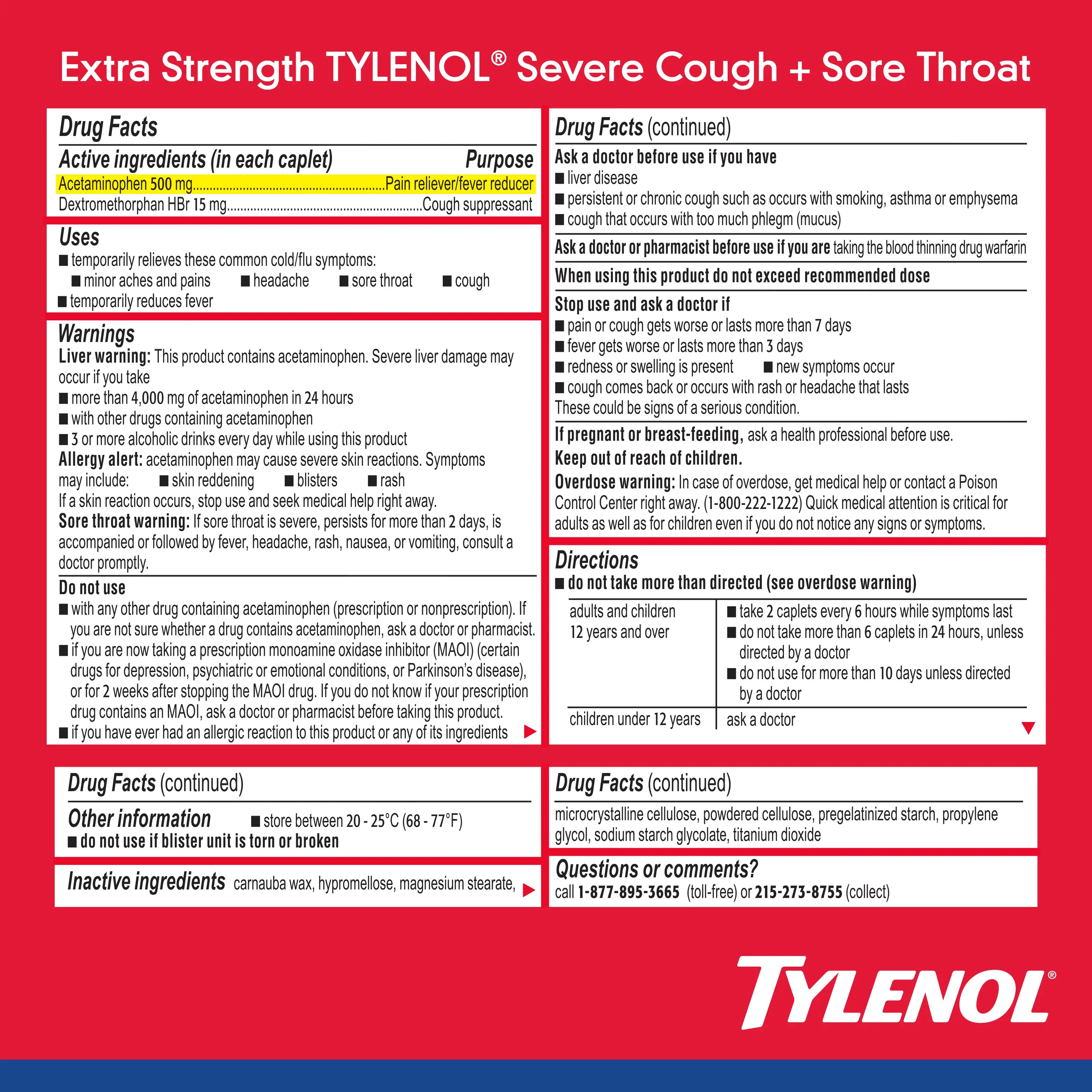 TYLENOL® Cold Extra Strength Severe Cough + Sore Throat Daytime 