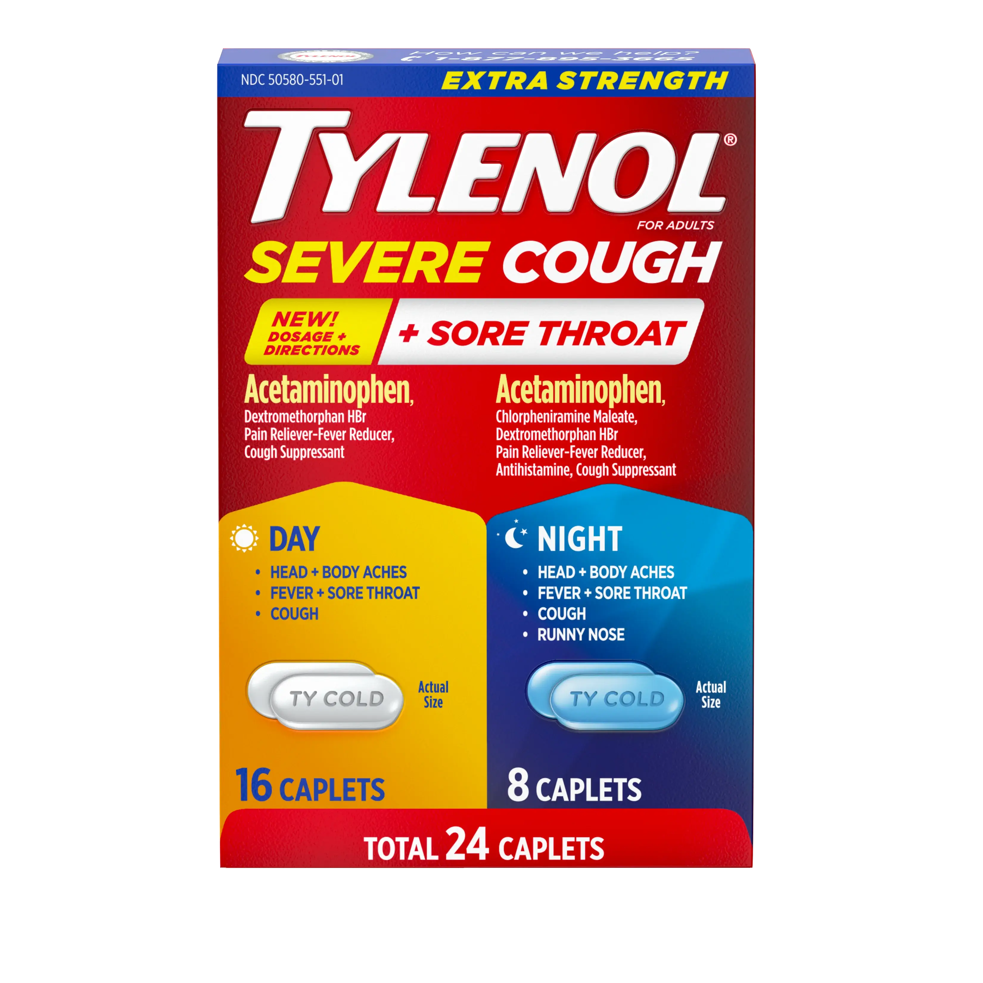 TYLENOL® Extra Strength Cough + Sore Throat Day &amp; Night Caplets 