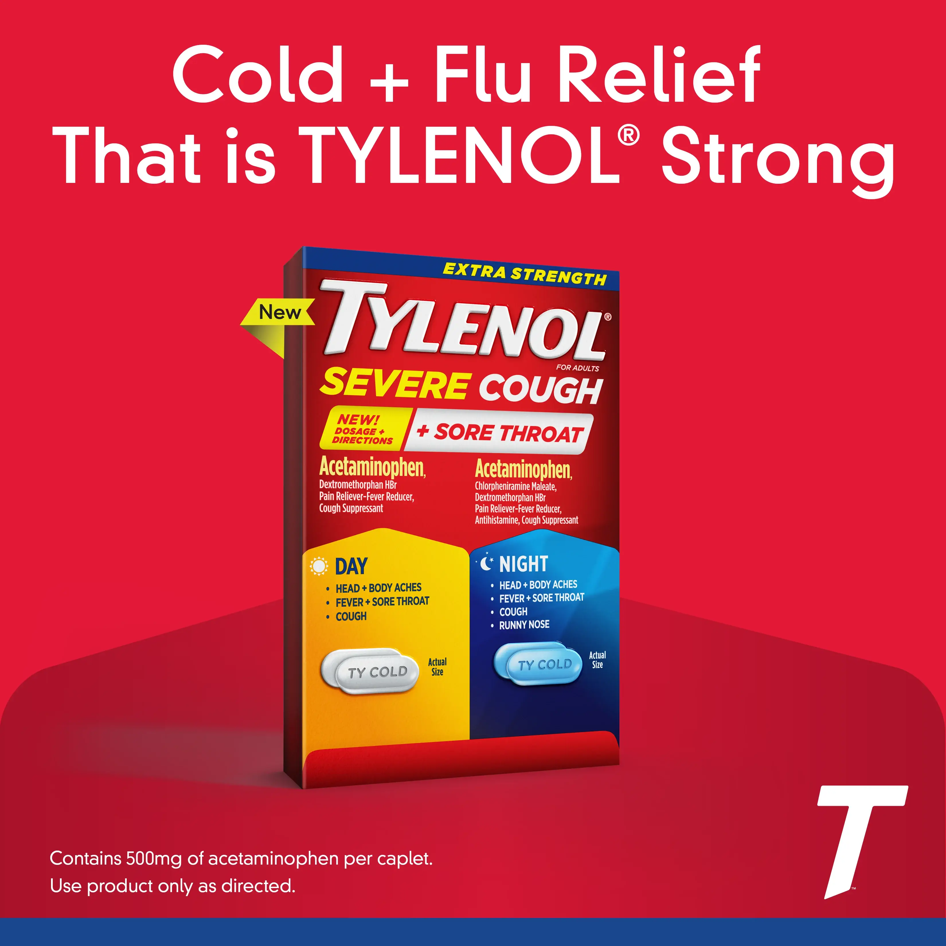 TYLENOL® Extra Strength Cough + Sore Throat Day & Night Caplets (comprimidos)