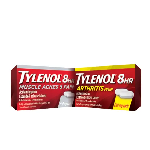 Adult TYLENOL Muscle Aches & Pain and TYLENOL Arthritis product packages 