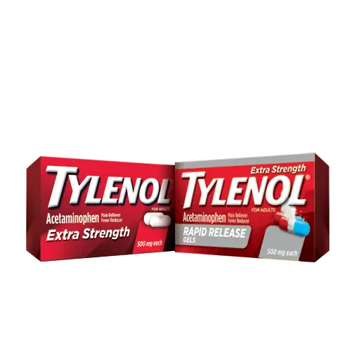 Adult TYLENOL Extra Strength and TYLENOL Rapid Release Gels product packages