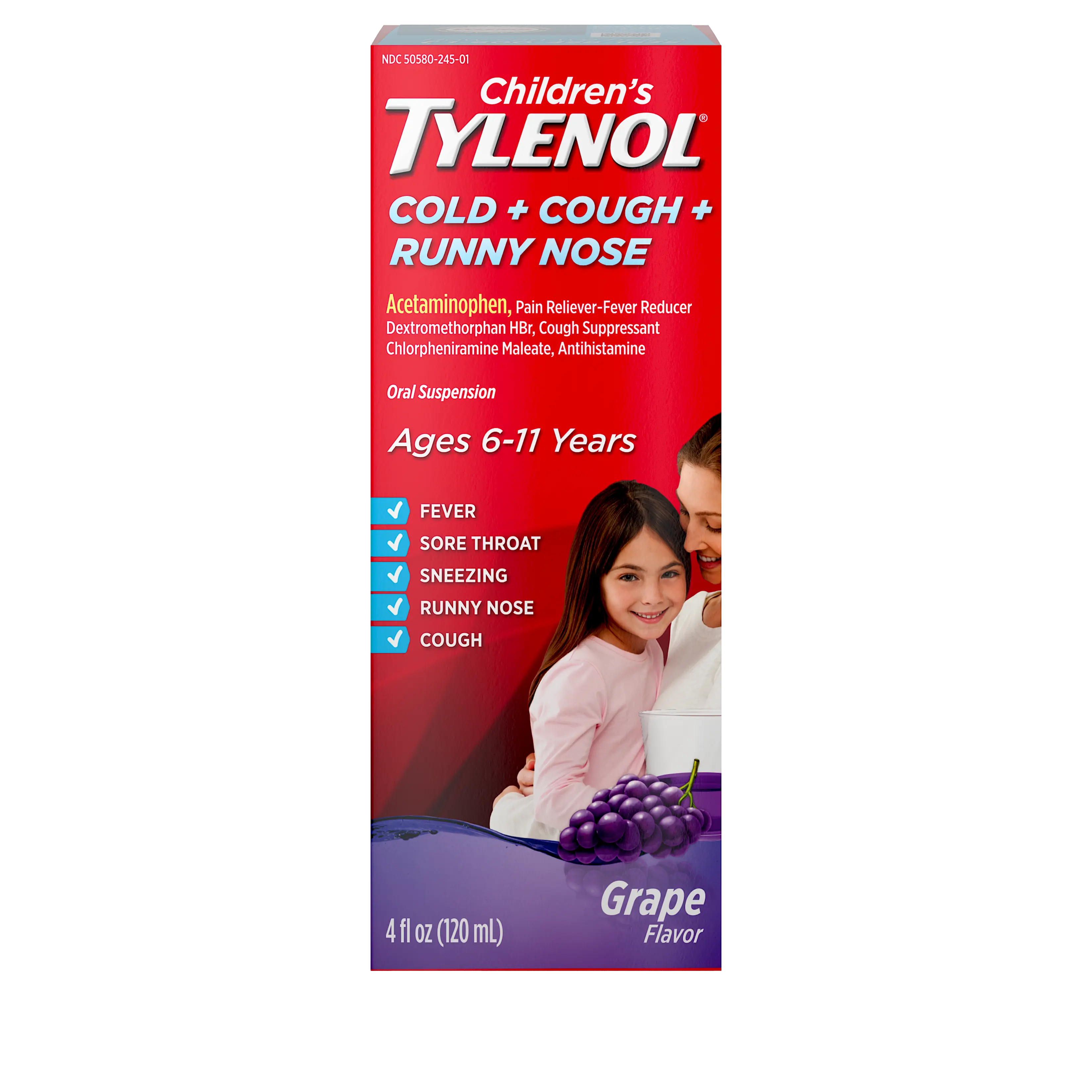 Children's Tylenol® Cold + Cough + Runny Nose in grape flavor